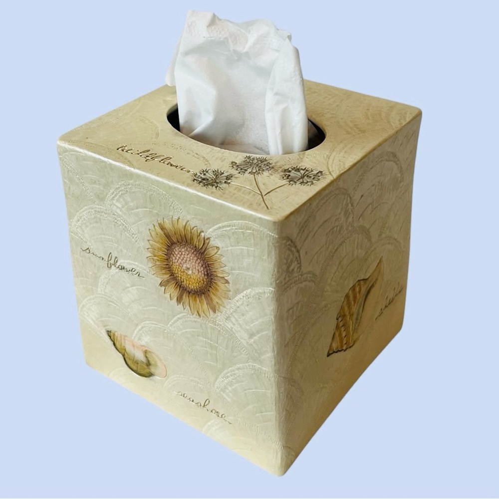 Tissue Box‎ Cover Charter Club Home Cape May Collection Seashell Sunflower VTG